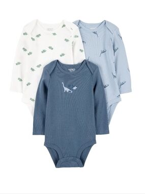 🦕 Carter's Three-Pack Long-Sleeve Dino Bodysuits Newborn 🦖